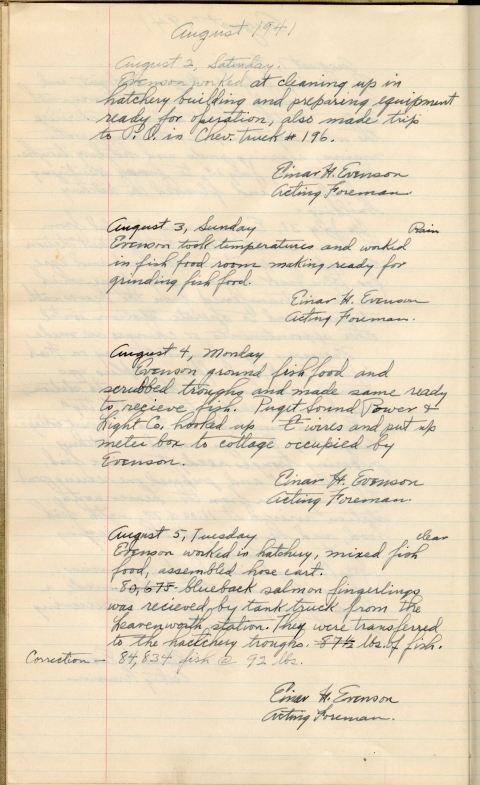 A handwritten logbook page.
