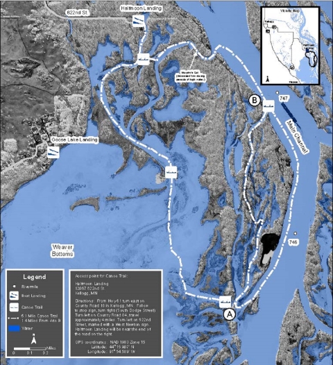 Map of Halfmoon Landing Canoe Trail on Upper Miss River