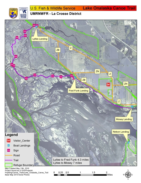 Map of Lake Onalaska Canoe Trail on Upper Miss River