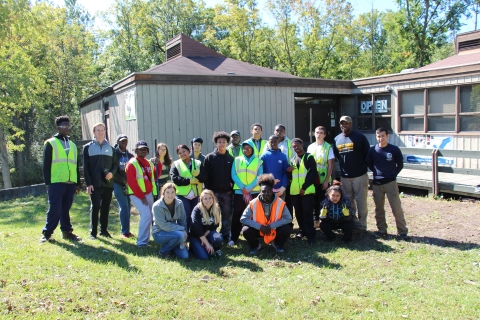 Group picture of volunteers in front of Green Point Environmental Learning Center