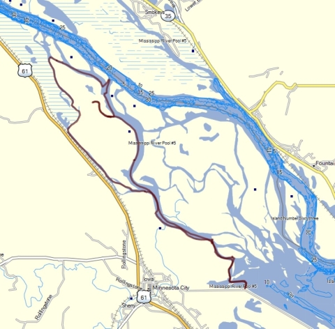 Map of Straight Slough Canoe Trail on Upper Miss River