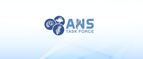 water background with ANS Task Force three circles with a fish, mussel, and plant