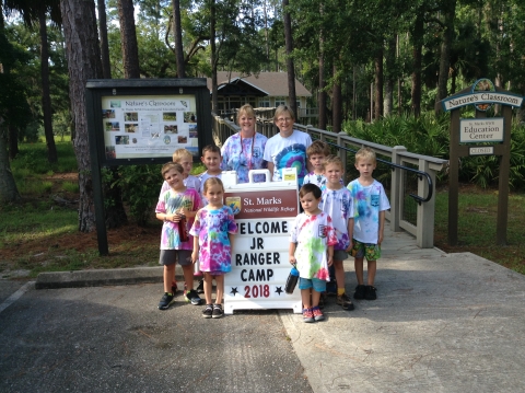 First day of Junior Ranger camp, grades K-1. Campers showing off their new t-shirts.