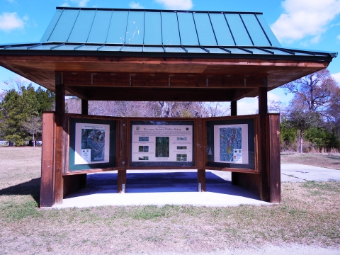 Kiosk showing visitor information boards at Cox Ferry Lake recreation area