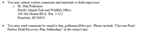 An address to submit written comments to field supervisor.