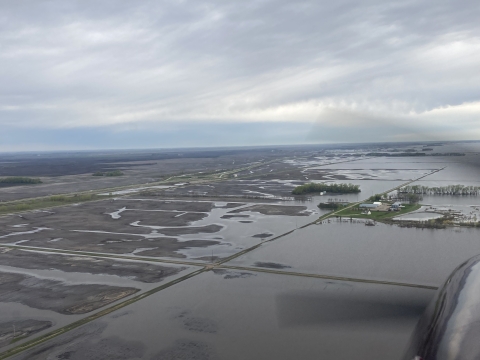 Aerial view of a flooded landscape