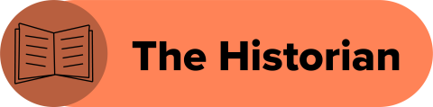 An orange box contains a graphic of a hiking book with text reading "The Historian"