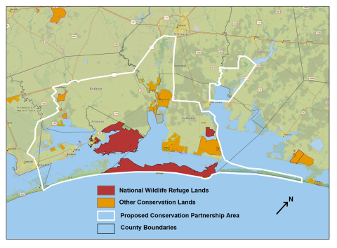 Map showing potential conservation expansion area for Aransas NWR