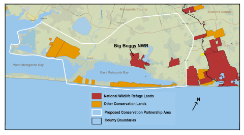 Map showing potential conservation expansion area for Big Boggy NWR