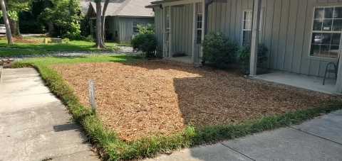 Four days later: the weed barrier and mulch are down! This is just the beginning of our journey.