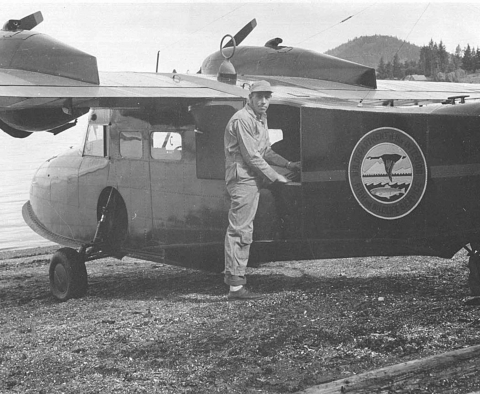 vintage plane with an employee