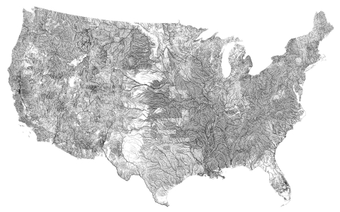 An overlay map of rivers across the entire continental United States.