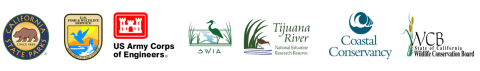 Partner logos from left to right, California State Parks, the U.S. Fish and Wildlife Service, U.S. Army Corps of Engineers, SWIA, Tijuana River National Estuarine Research Reserve, Coastal Conservancy, State of California Wildlife Conservation Board.