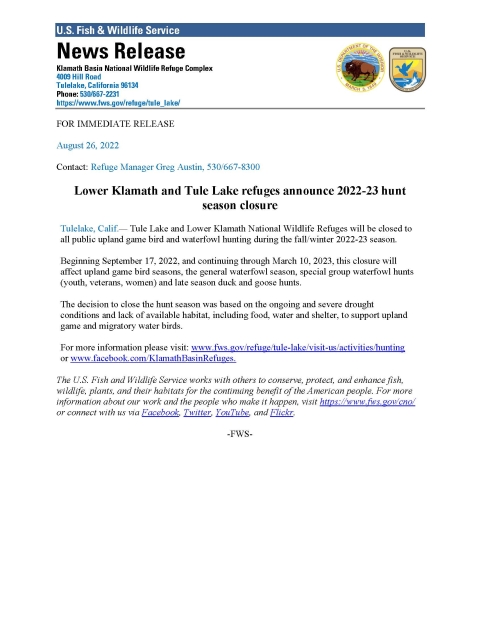 Tule Lake Press Release