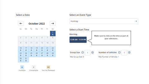 Hunt Blind Reservation Screen Shot