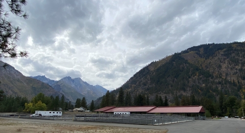 The hatchery itself (red roofs) sits in a valley on the southeast side of the North Cascade Mountains. USFWS photos.