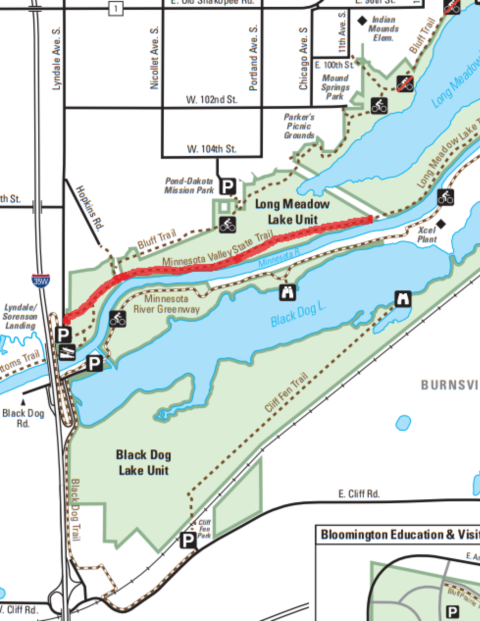 Trail map highlighting a 5k route