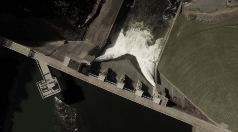Aerial image of Kinzua Dam from Lake of Betrayal
