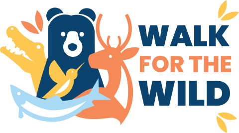 Walk for the Wild campaign logo with graphics depicting a bear, elk, fish, bird, and alligator. 