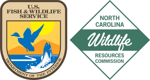Two logos, one reading U.S. Fish and Wildlife Service, Department of the Interior, the other reading North Carolina Wildlife Resources Commission