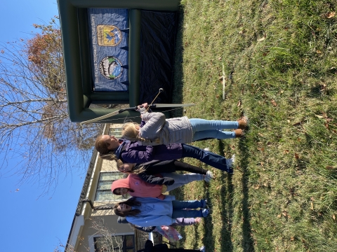 Student practicing archery 