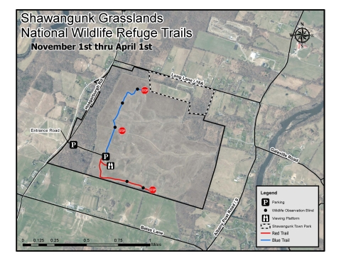 Trail map for Shawangunk Grasslands National Wildlife Refuge for November 1st through April 1st