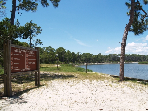 Information sign on Wassaw NWR beach listing permitted uses and prohibited uses