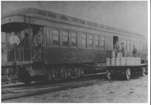 Black and white image of the original fish railcar #3