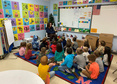 A story being read to the kindergarten class for Storytime