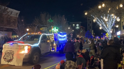 Grand Junction fish truck driving in a holiday parade