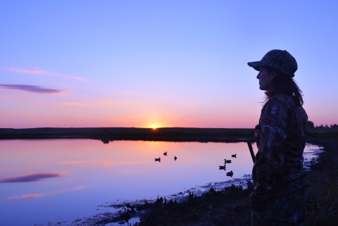 Waterfowl hunting at sunrise