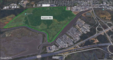 map showing outline of the Koopers site