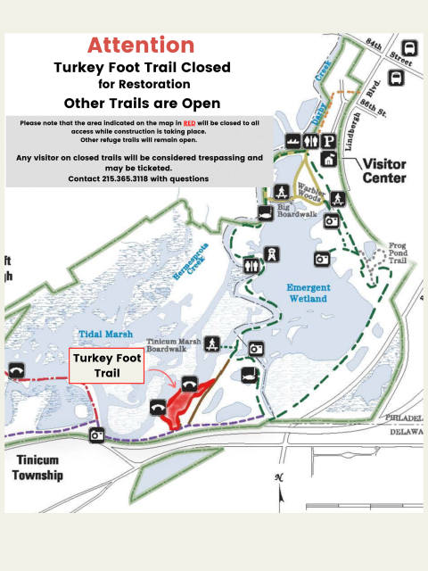Trail map showing Turkey Foot Trail marked in red to represent the temporary trail closure. 