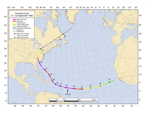 a map showing a hurricane's path