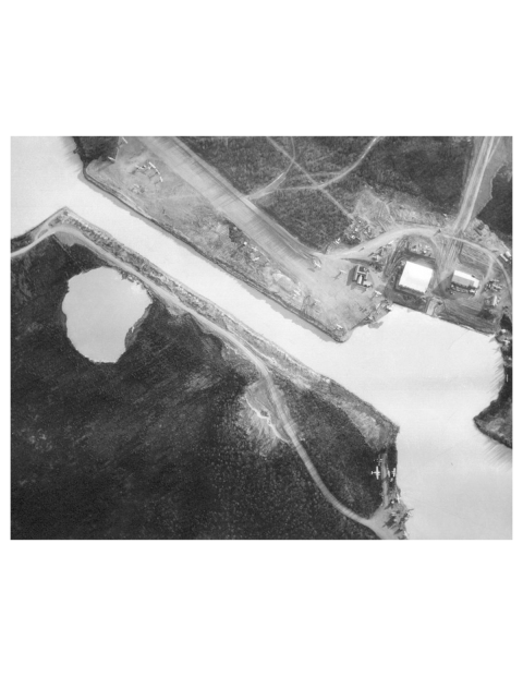 Early aerial image of USFWS Hanger on Lake Hood Alaska. 