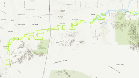 Map of the Gila River Waterfowl Area with designated land parcels. 