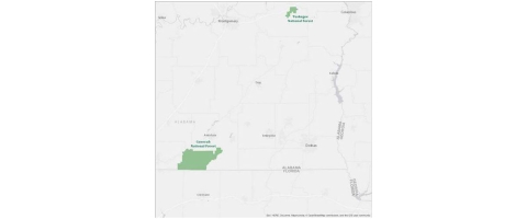 Map of Southern Alabama including Conecuh National Forest.