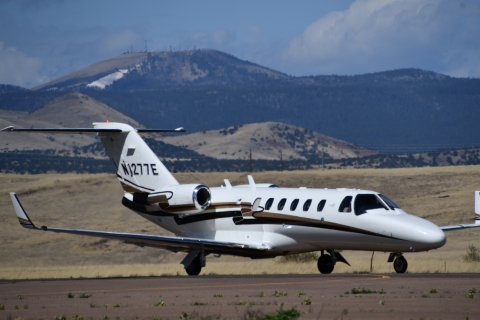 A private jet lands at an airstrip in Arizona