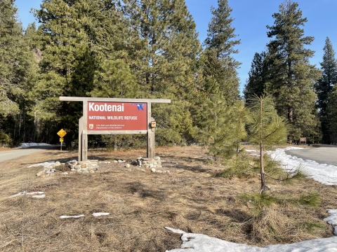 Entrance sign located at refuge headquarters for Kootenai NWR