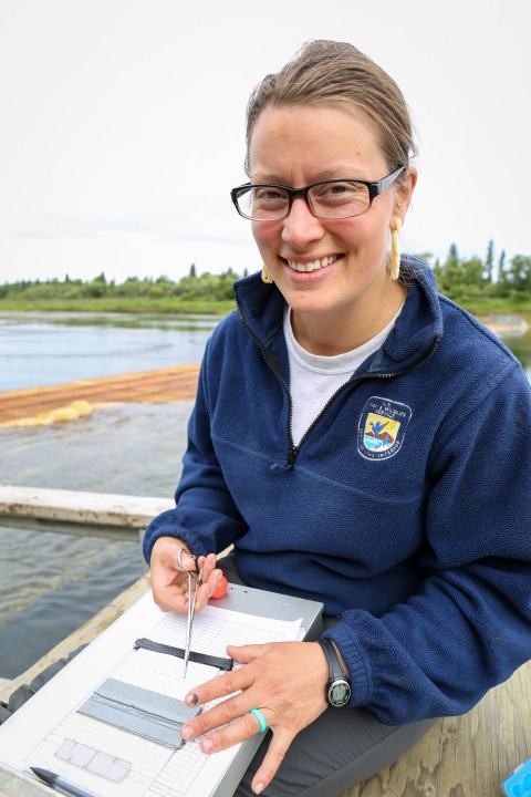 Photo of a U.S. Fish and Wildlife Service biologist recording data