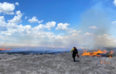 Fire Fighter on Prescribed Fire at Lower Klamath NWR 