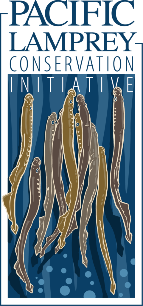 Pacific Lamprey Conservation Initiative title with lamprey against a blue background
