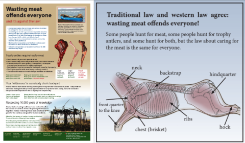 Two excerpts from the Western Arctic Caribou Herd Working Group's Caribou Trails, communicating the importance of not wasting meat.