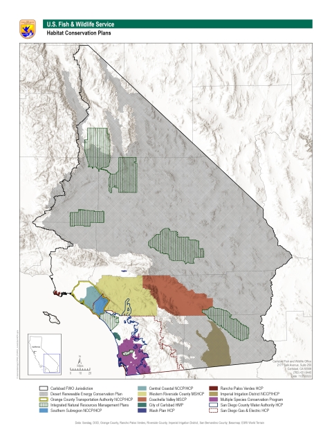 Map of the Carlsbad Fish and Wildlife Office's area of responsibility showing completed habitat conservation plans