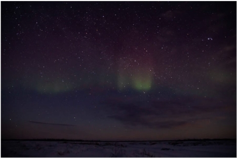 Aurora borealis above lake at Yukon Flats National Wildlife Refuge