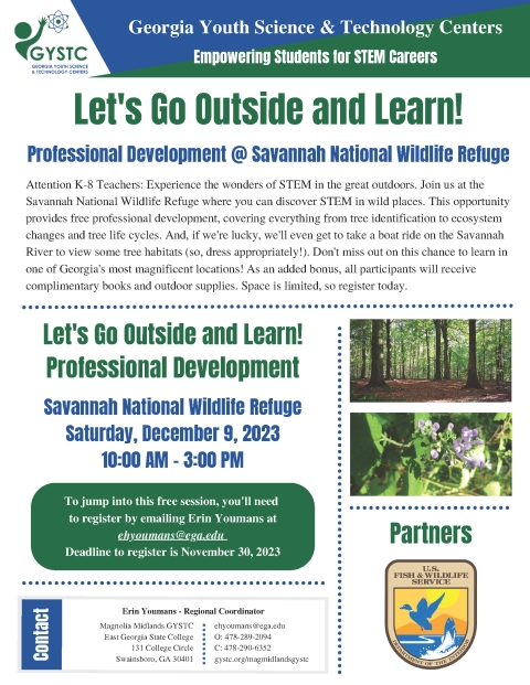 Let's Go Outside and Learn! Teacher Workshop Flyer