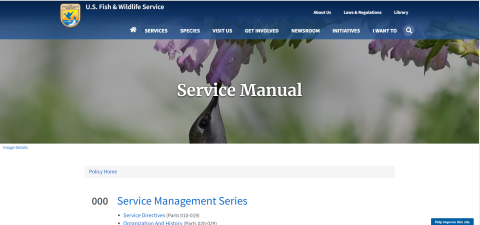 Screenshot of Service Manual home page. 