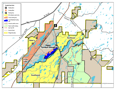 Map depicting the various hunt units at Turnbull NWR