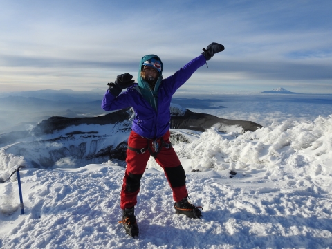 Kar at the top of snowy mountain summit