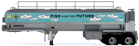 fish transport tanker that says "Fish For The Future" 